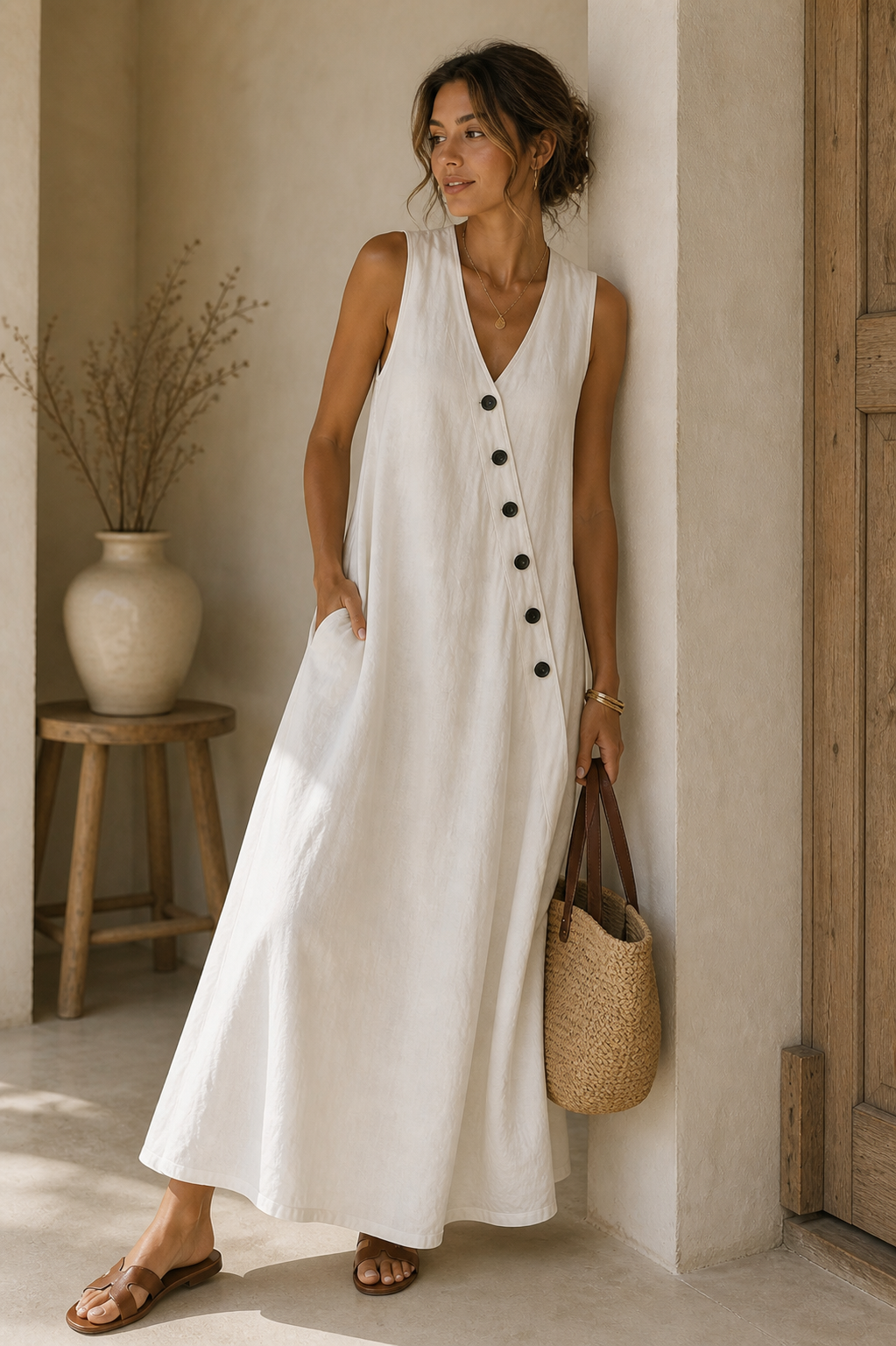 The Celeste Button Maxi Dress